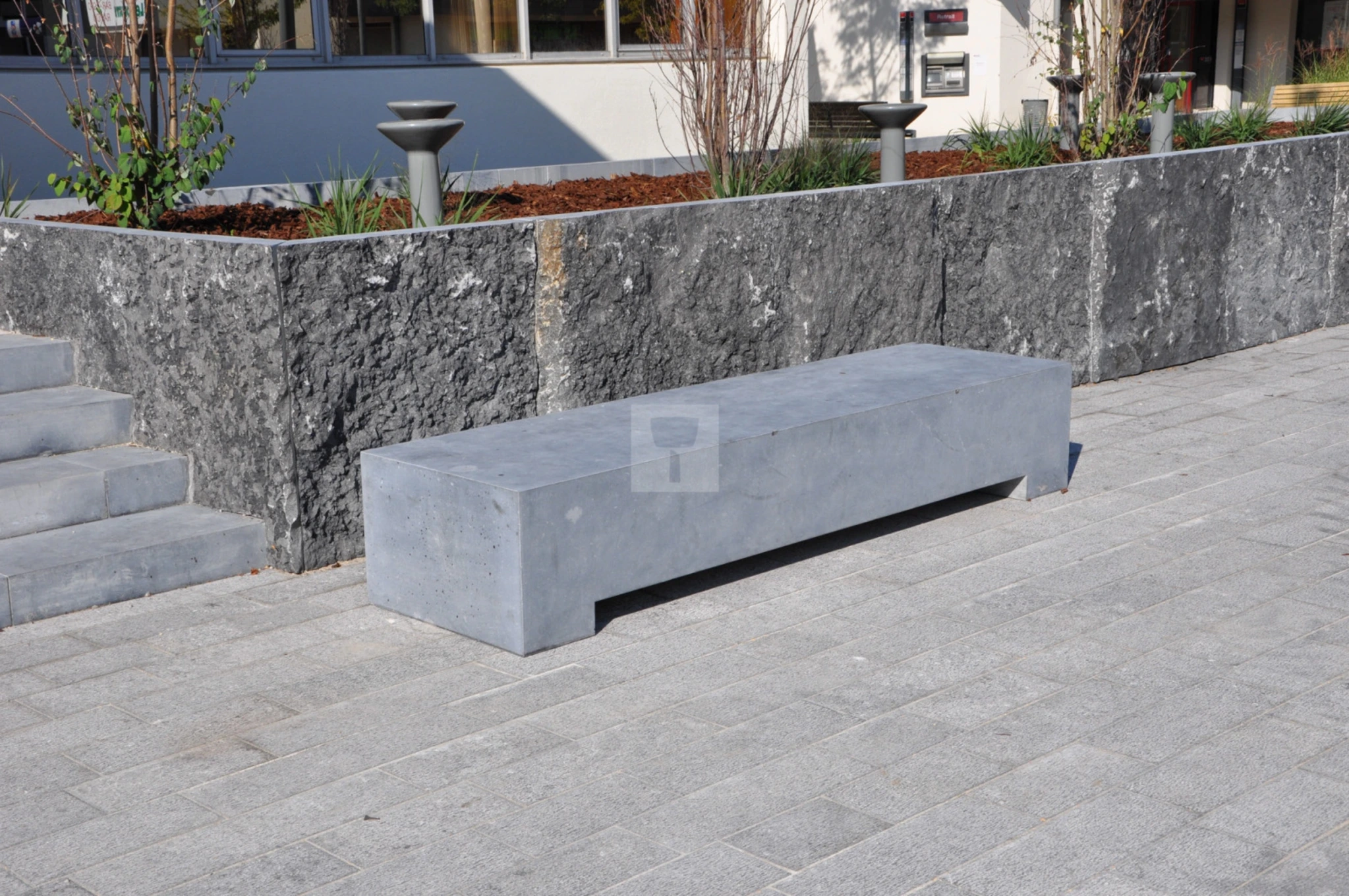 Bluestone outdoor bench and wall