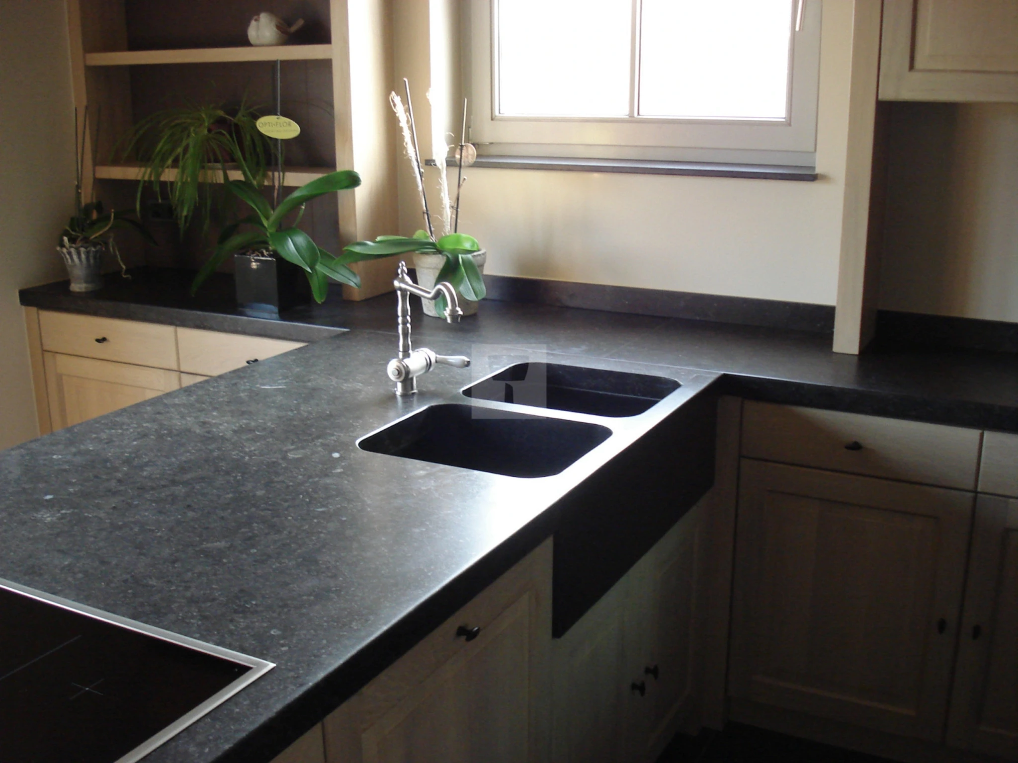 Bluestone worktop and sink kitchen