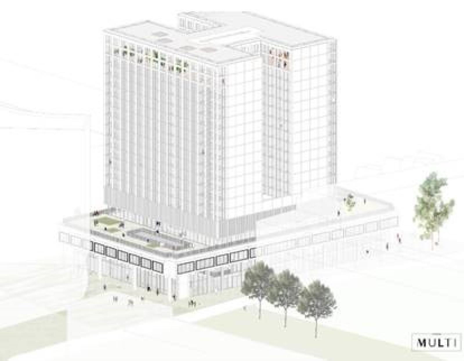 Verbouwing van een modernistische gebouw in het centrum van Brussel